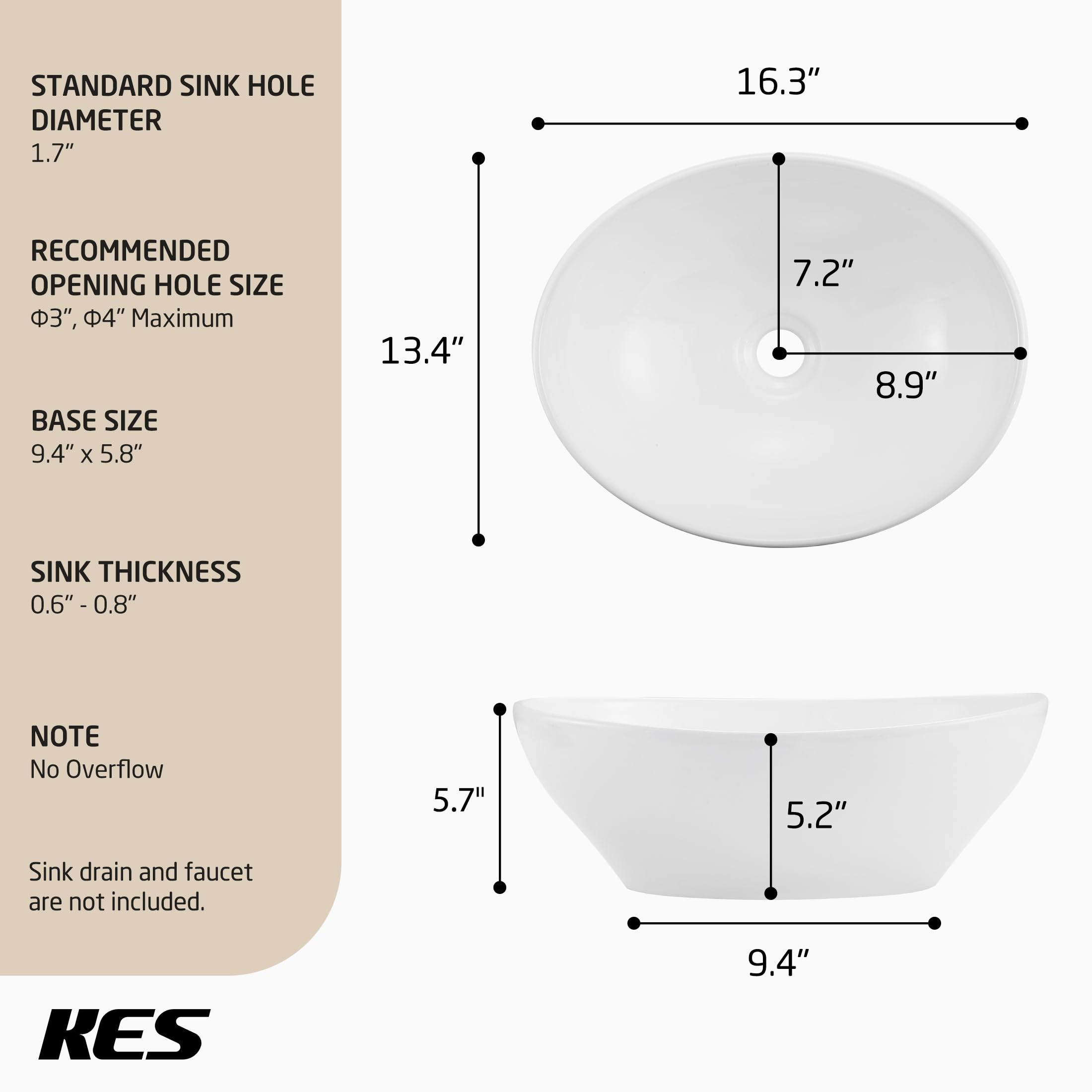 KES sink with standard drain opening for easy installation.