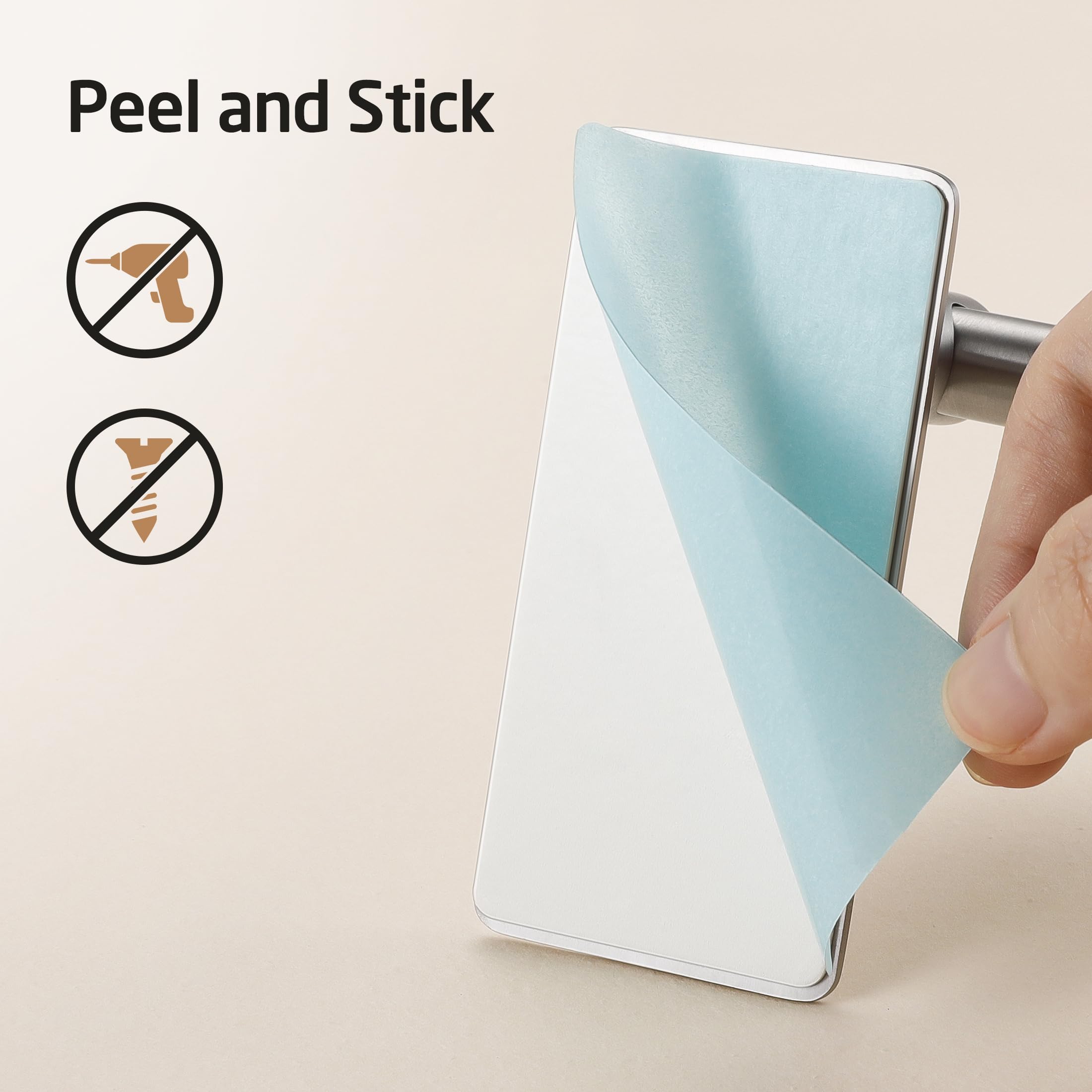 KES adhesive strip installation on tile demonstrates quick no-drill setup.