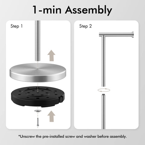 KES toilet paper holder stand assembly instruction highlights quick, tool-free setup.