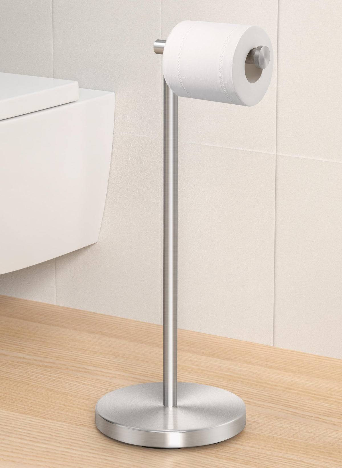 KES toilet paper holder stand base view showing a stable, rustproof foundation for bathroom use.
