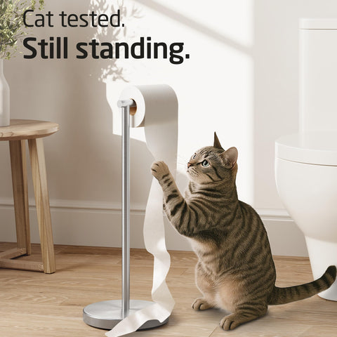 KES toilet paper holder stand upright rod demonstrates compatibility with most roll sizes.