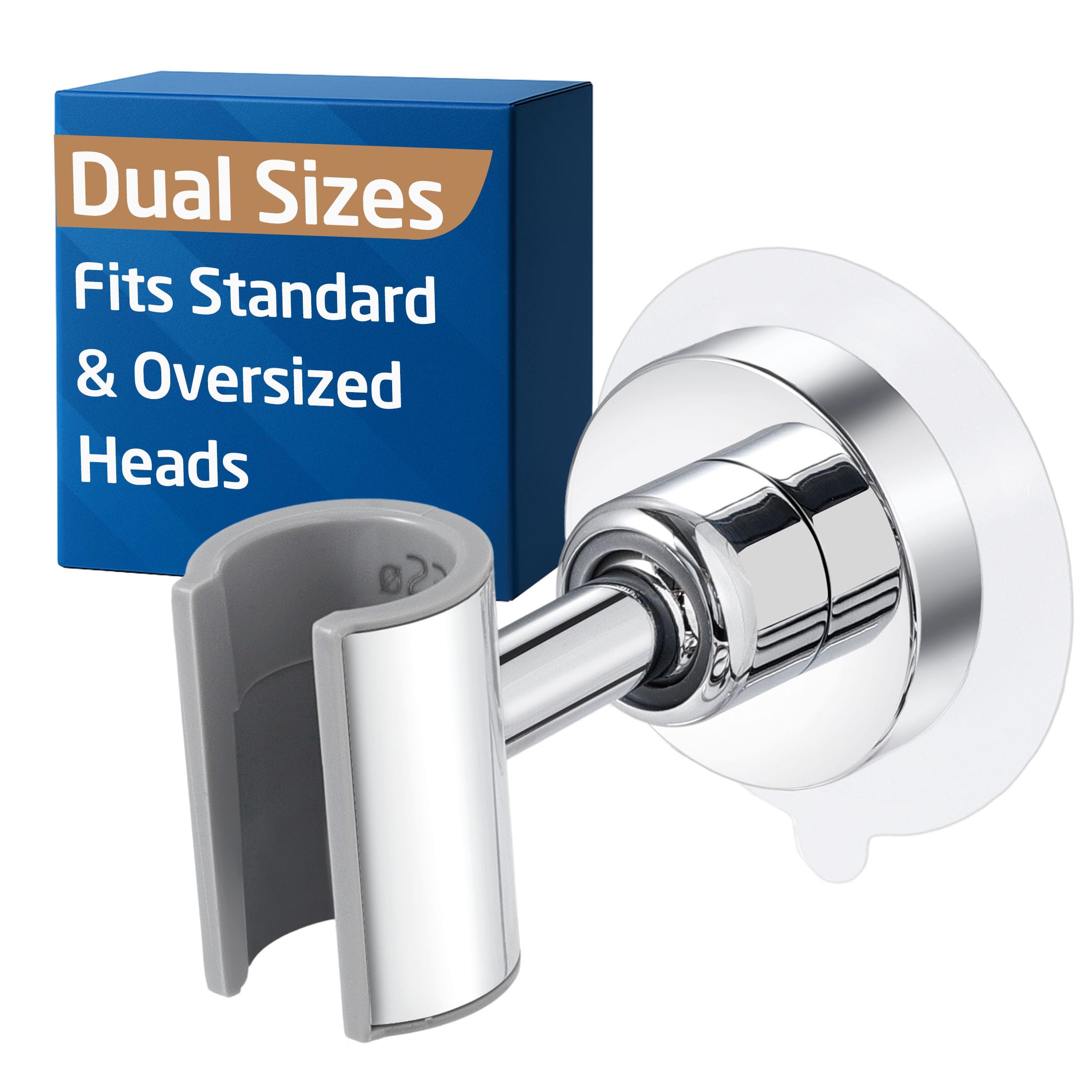 KES universal fit adhesive shower head holder on tile showing secure grip and clean design