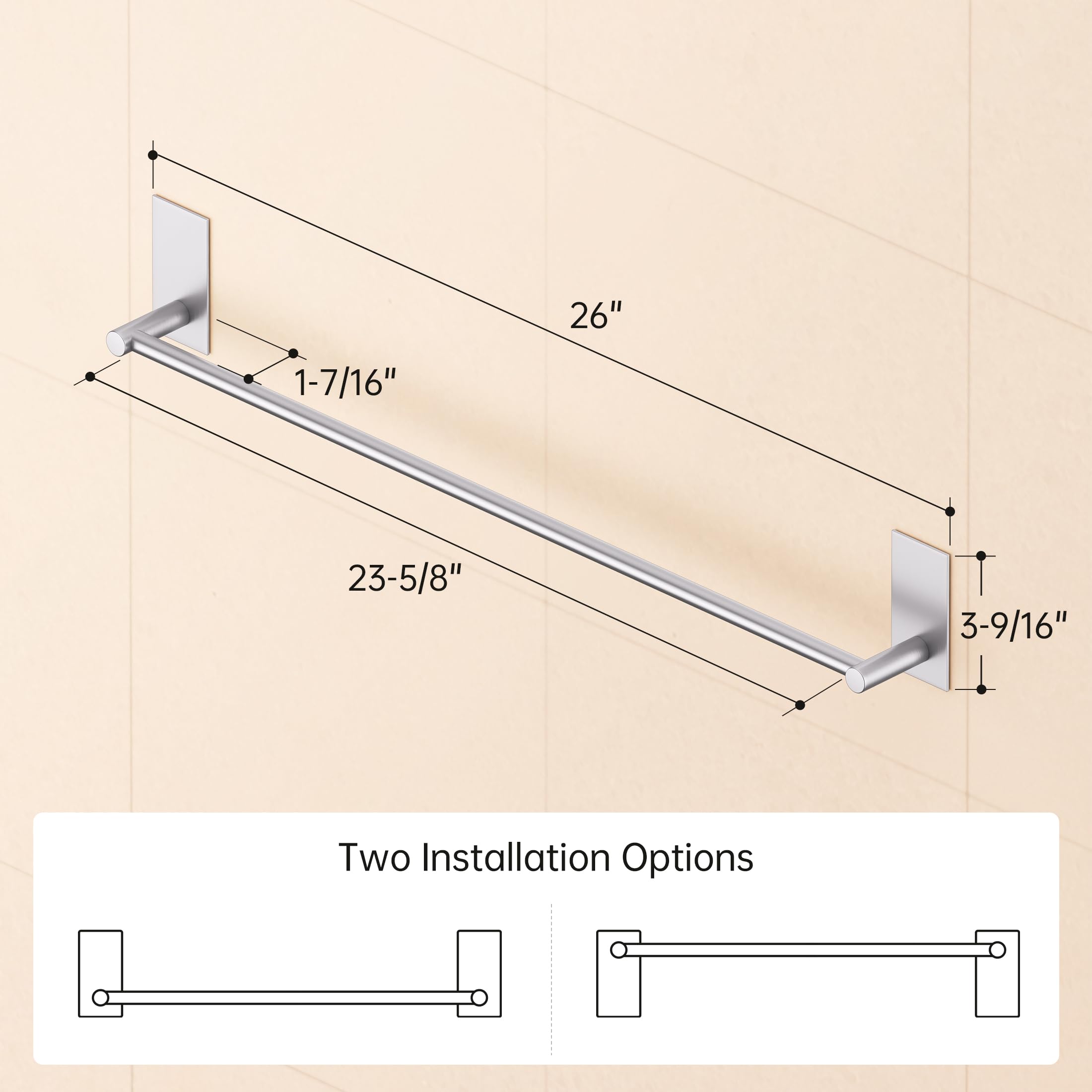 KES 23.6-inch usable length helps towels hang flat.