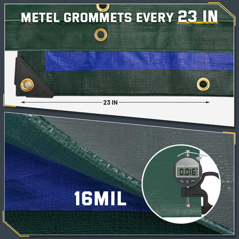 Kesfitt 10x12ft outdoor tarp covering equipment and gear in a yard.
