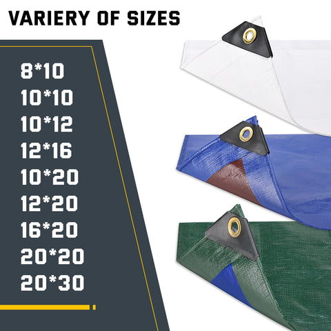 Easy-install tarp with reinforced corners supports quick, secure shelter
