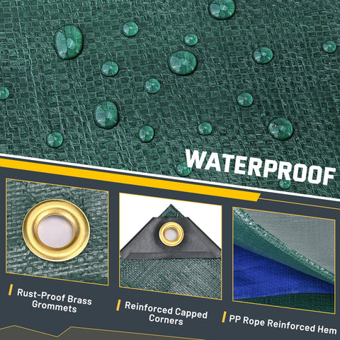 Kesfitt tarp with rust-resistant grommets for secure wind-ready anchoring.