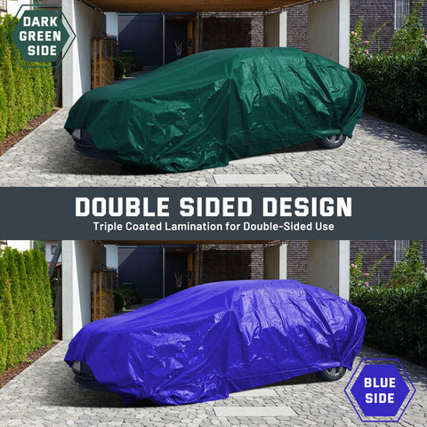 Kesfitt reversible tarp in dark green and blue for versatile outdoor setups.