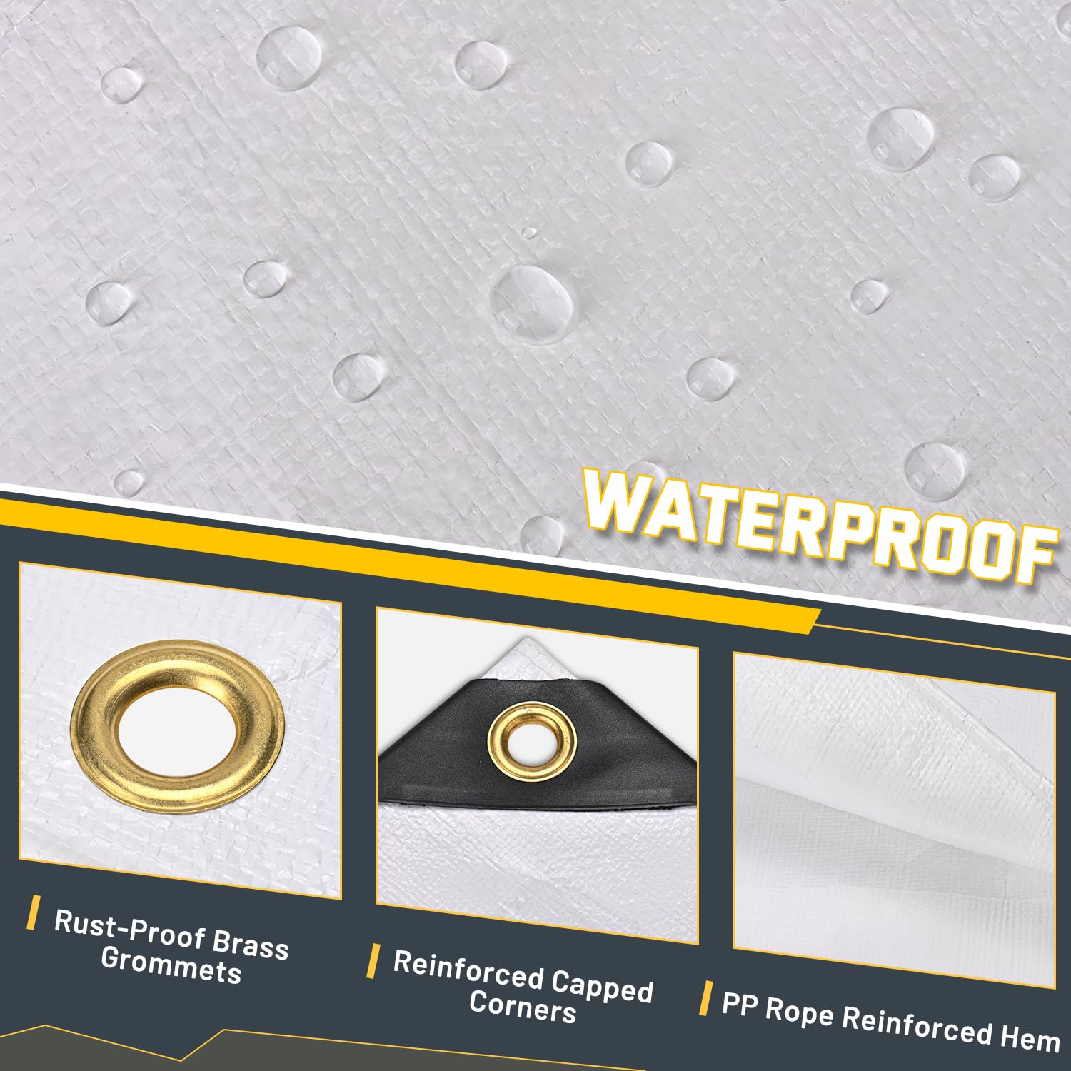 Reinforced edges with rust-resistant grommets ensure secure fastening