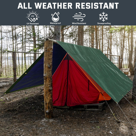 Kesfitt tarp anchors securely in wind with sturdy grommets.
