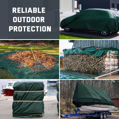 Kesfitt tarp in use, protecting tools from rain and debris.