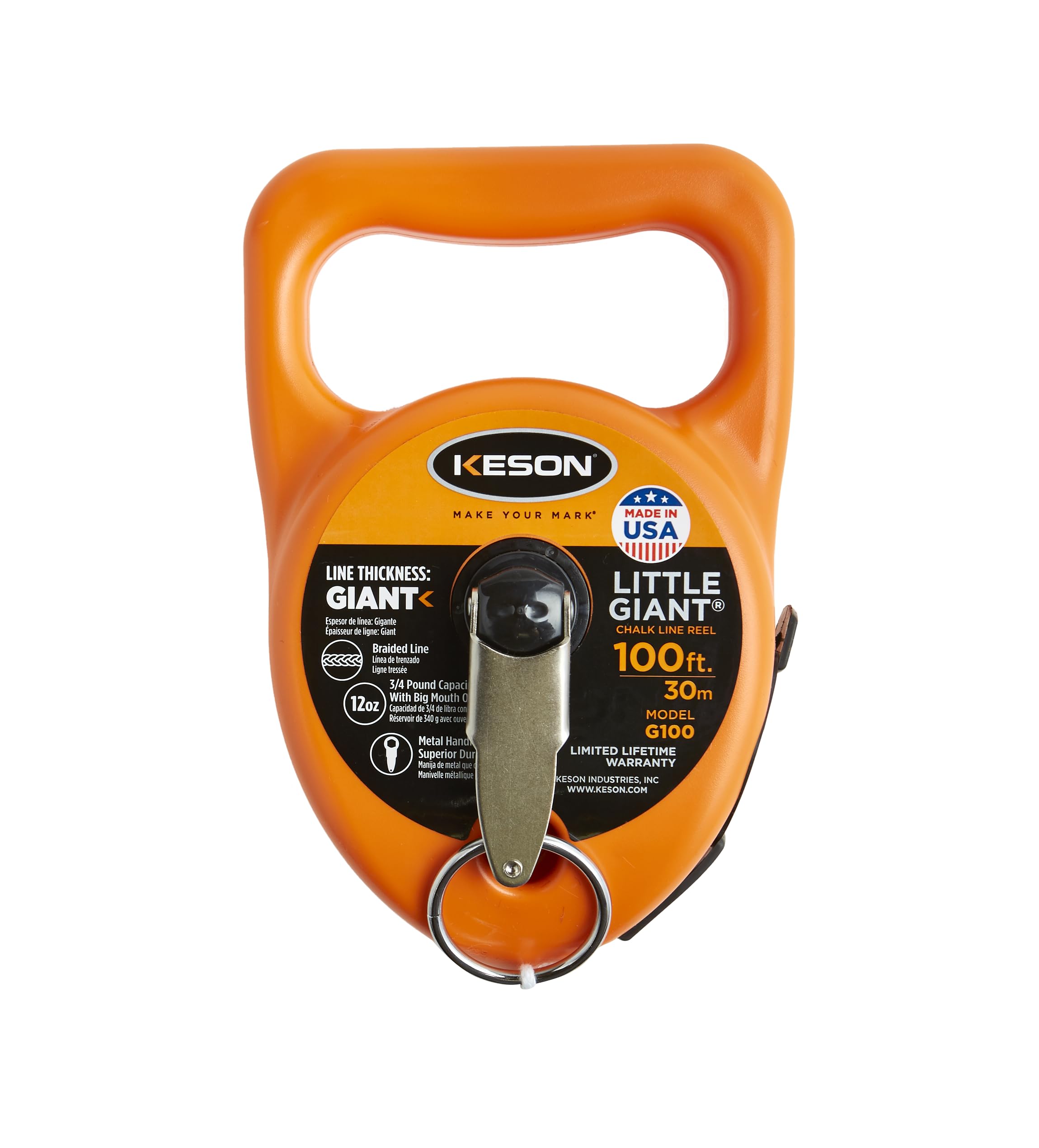 Keson G100 chalk line reel with 100-foot line for precise layout.