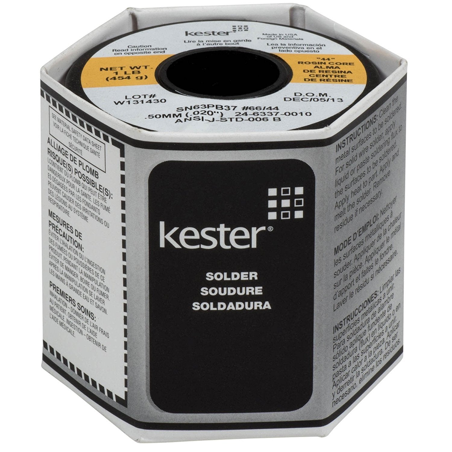 Kester 24-6337-0010 rosin-core solder spool for instant-wetting and bright joints