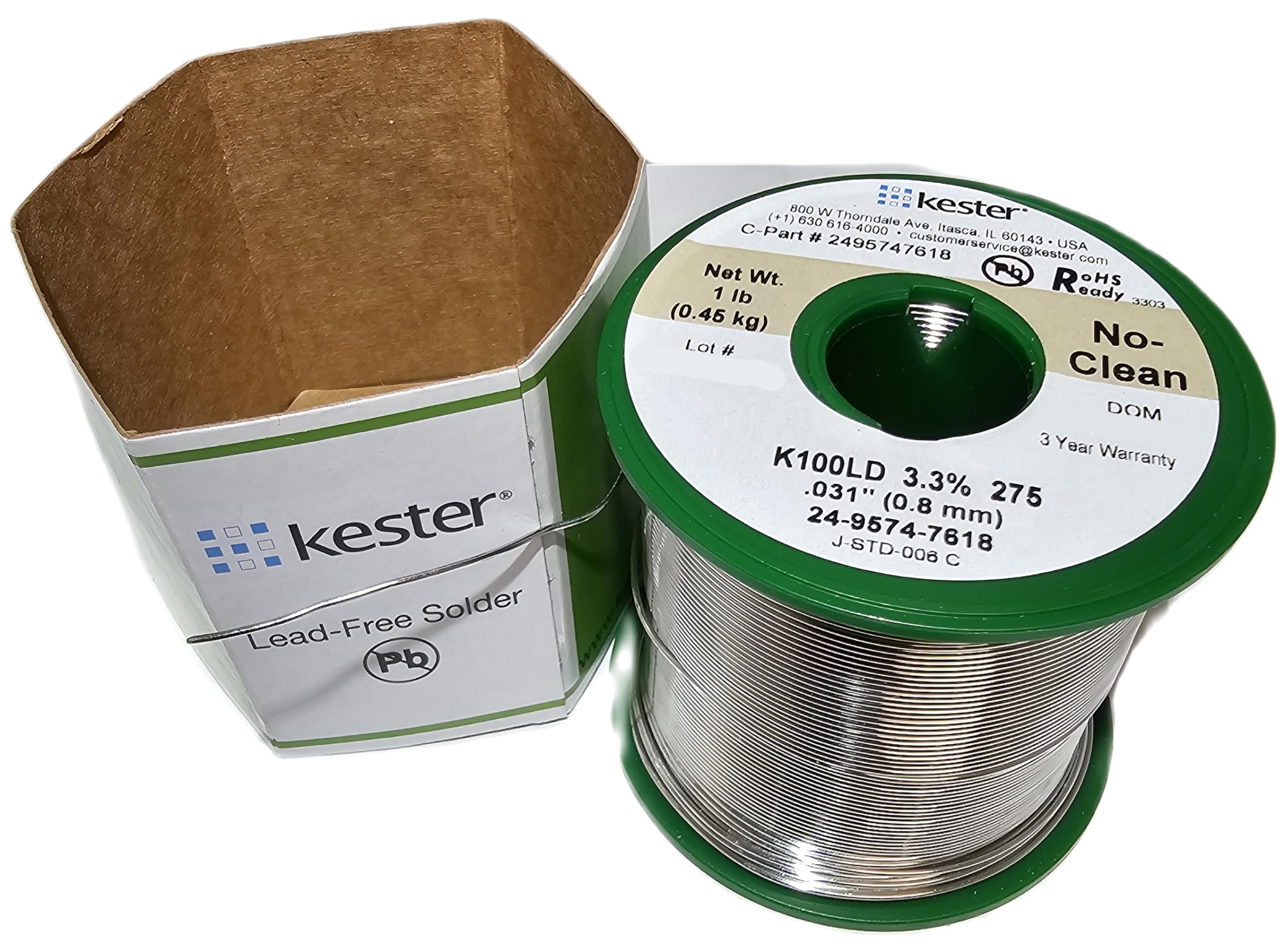Kester K100LD close-up of solder bead showing smooth flow and minimal bridging.