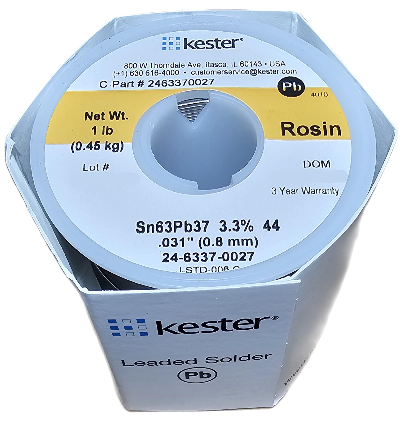 Kester 24-6337 solder spool closeup for smooth soldering and neat joints.
