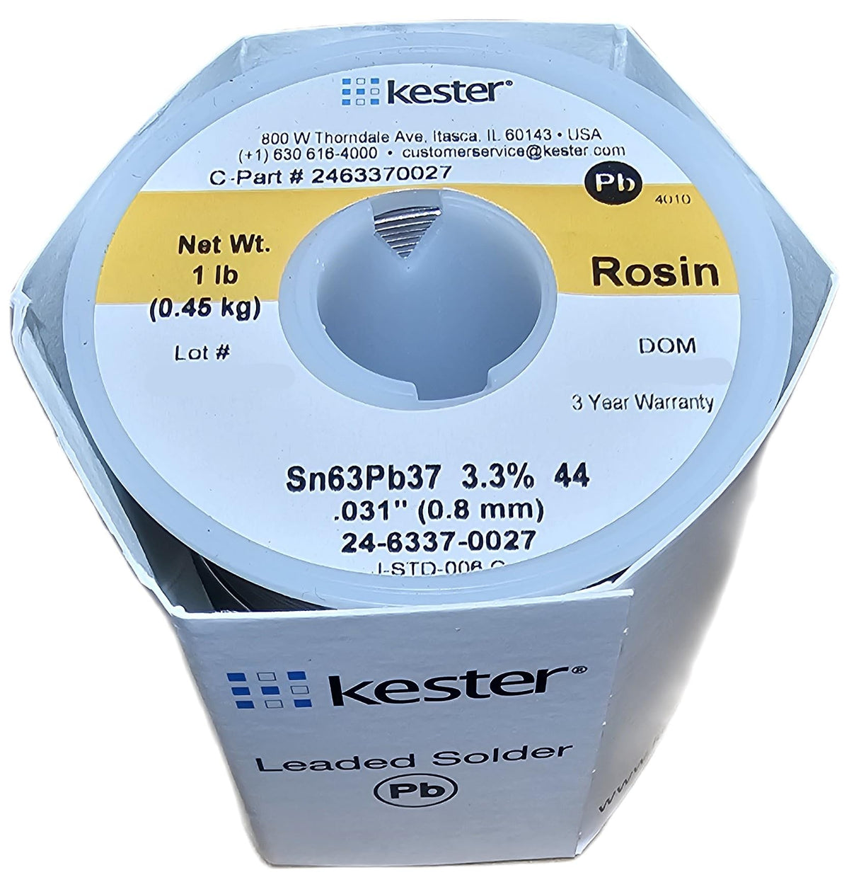 Kester 24-6337 solder spool closeup for smooth soldering and neat joints.