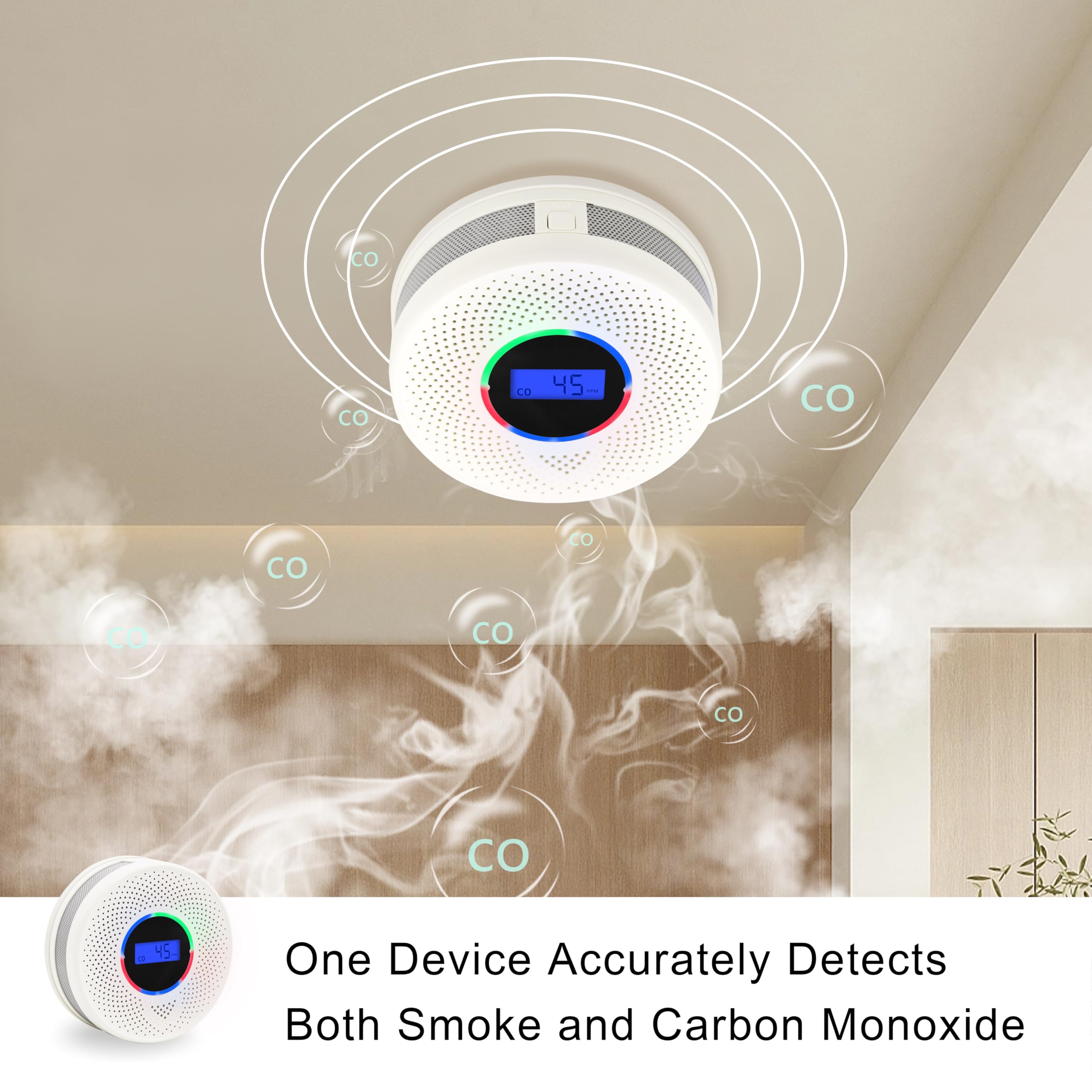 Kesymo detector LCD display reveals real-time CO levels and battery status