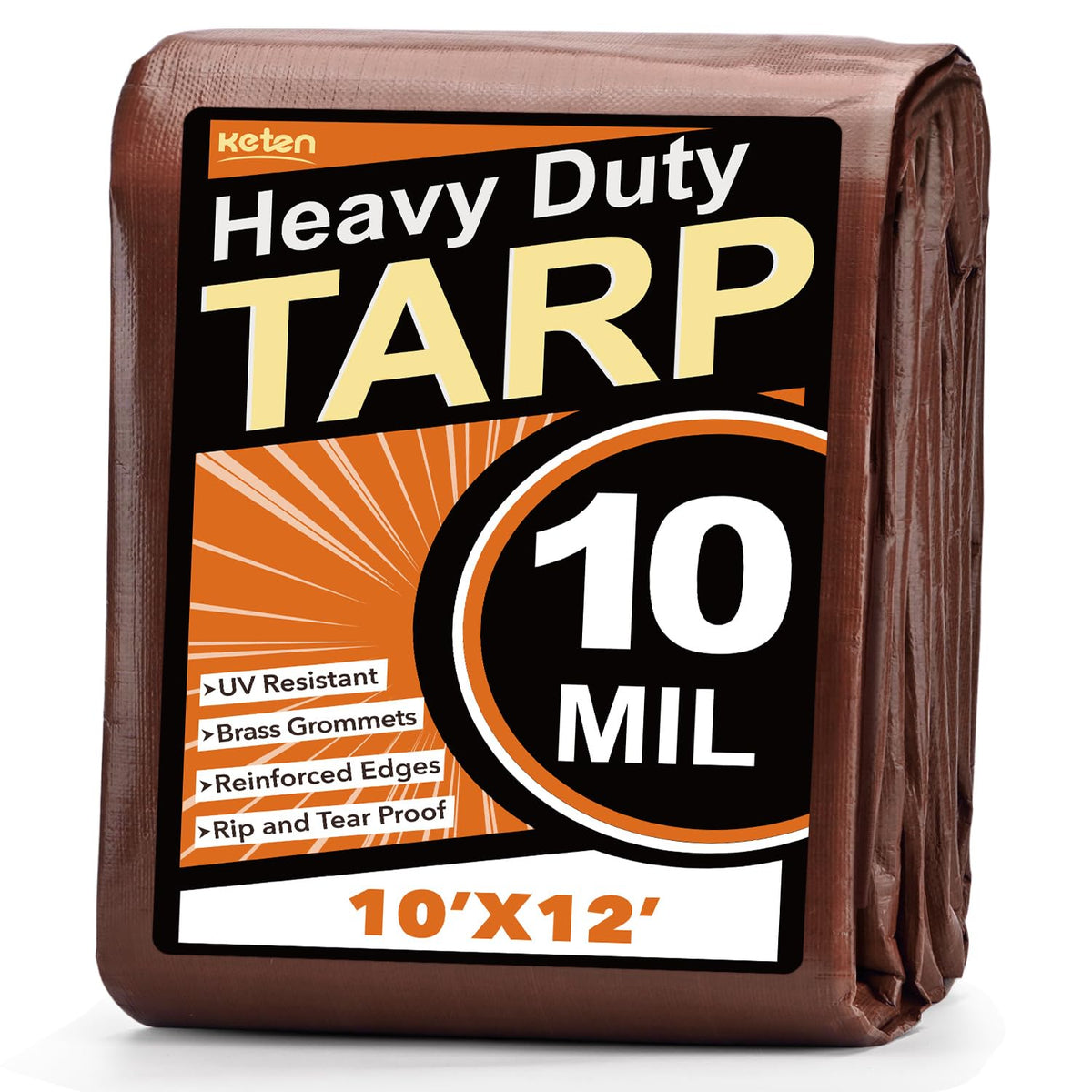 Keten tarp heavy-duty waterproof 10x12ft protects outdoor gear from rain and sun.