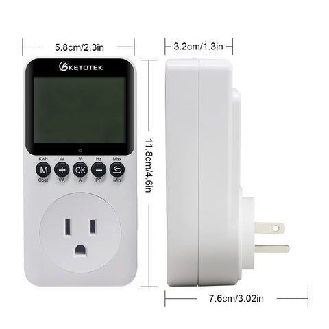 KETOTEK appliance energy monitor installed between outlet and device for quick setup.