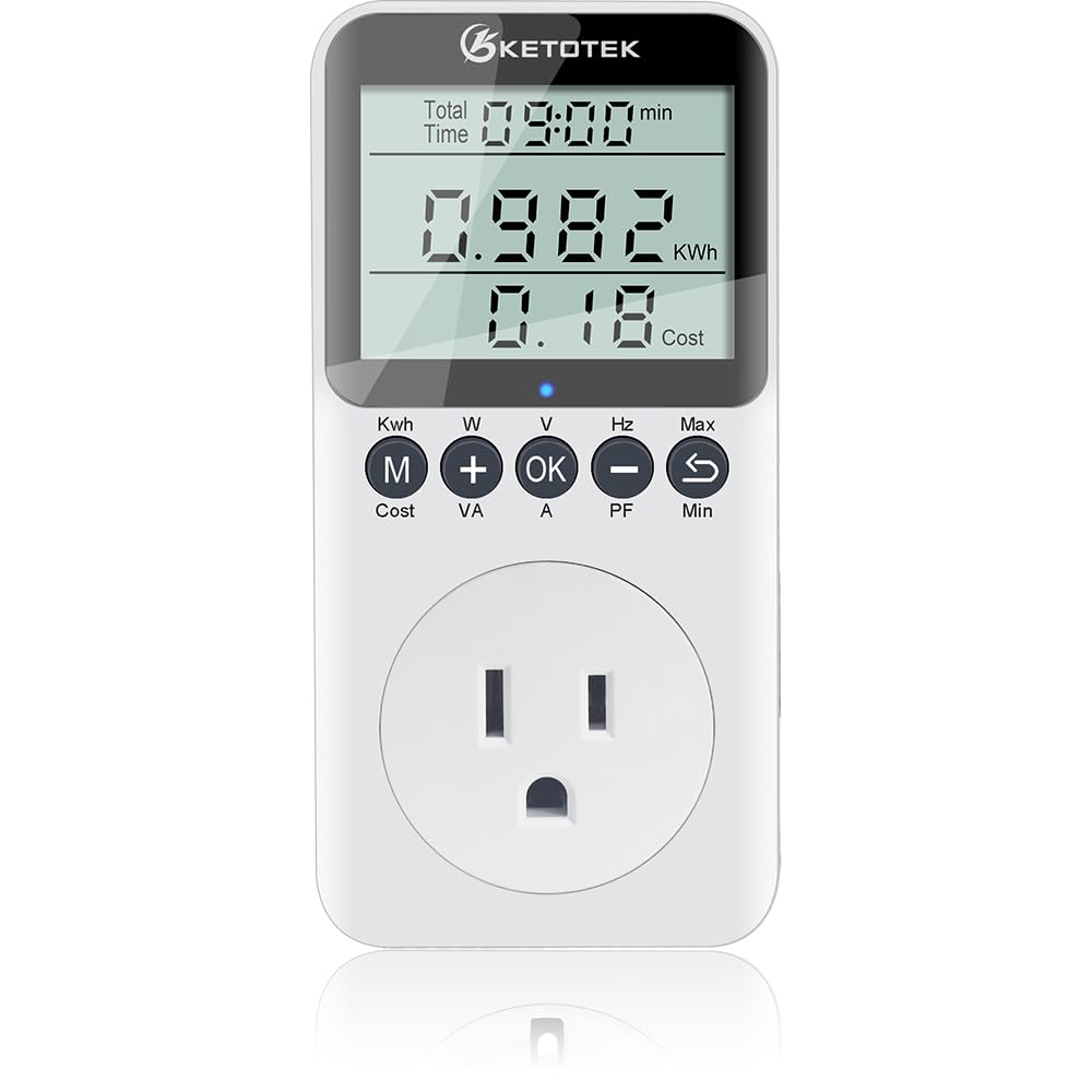 KETOTEK watt meter plug with LCD display showing energy usage clearly.