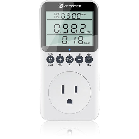 KETOTEK watt meter plug with LCD display showing energy usage clearly.