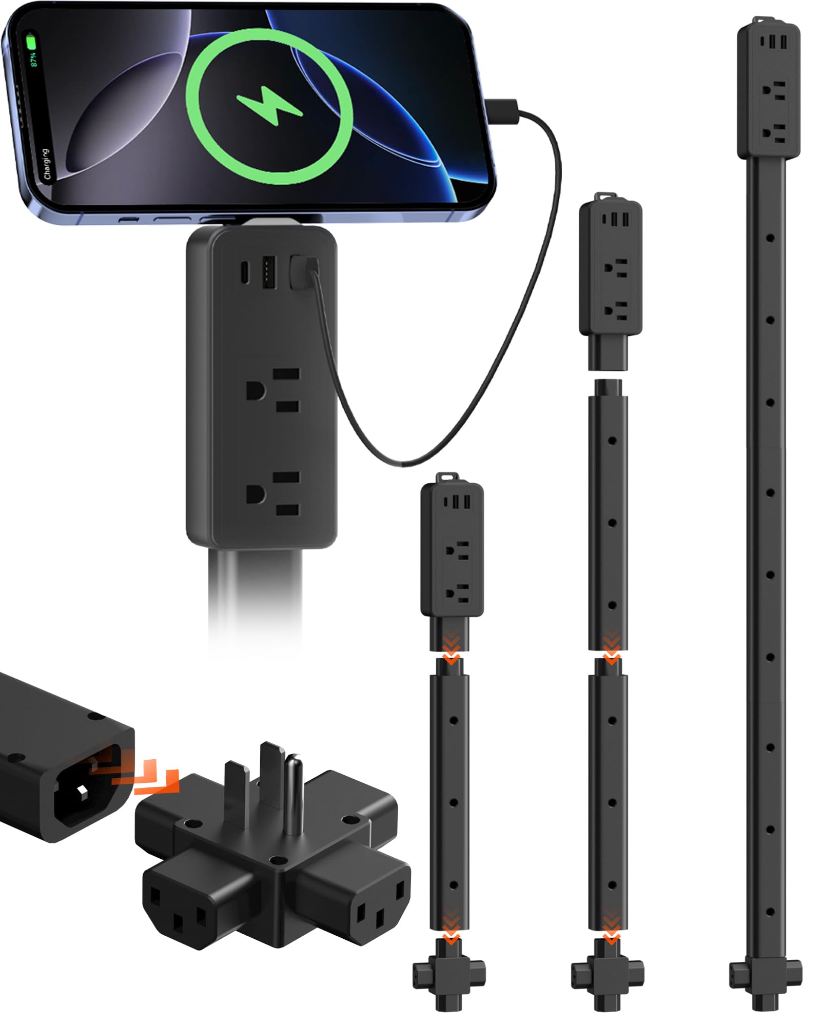 Keway outlet extender stick with four ports, front view for accessible power.