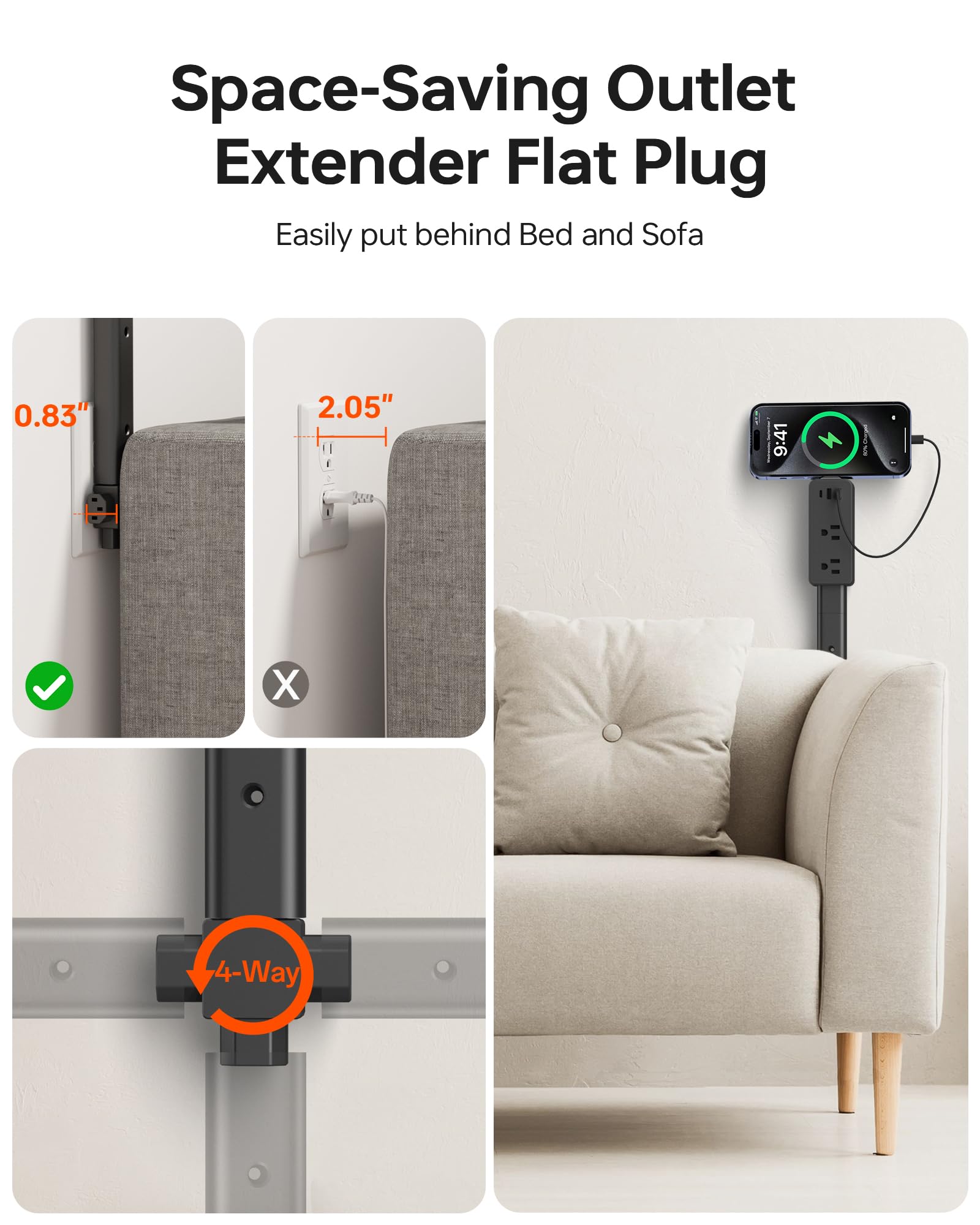 Keway extender mounted with screws for secure installation behind furniture.