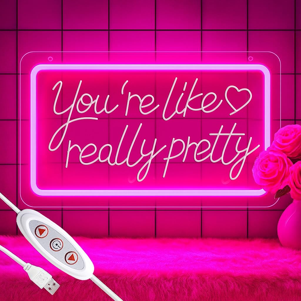 KeyDoors pink neon sign with 3D engraving glows softly for bedroom mood lighting.
