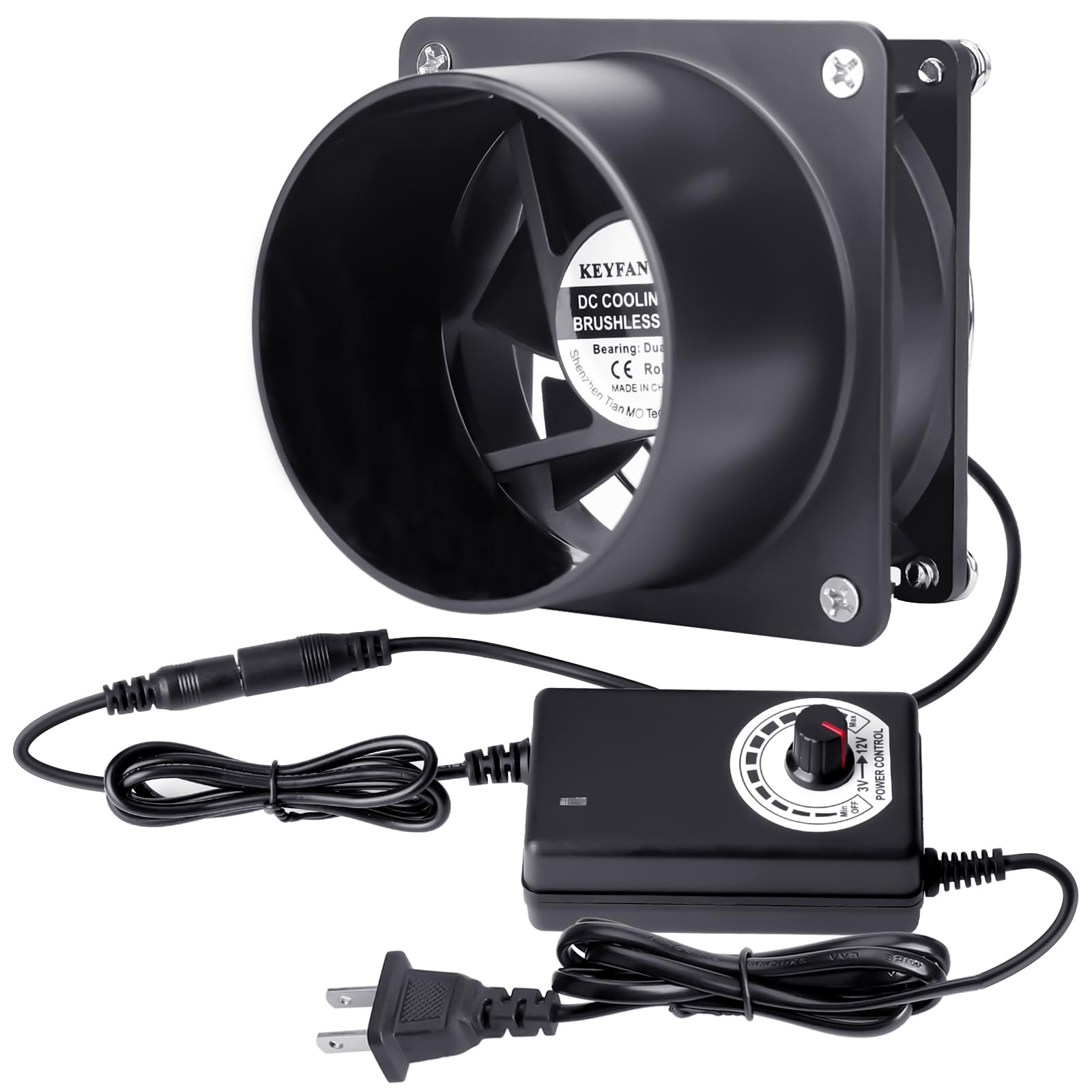 KEYFANCLUB 80mm axial exhaust fan for compact cooling in DIY enclosures.