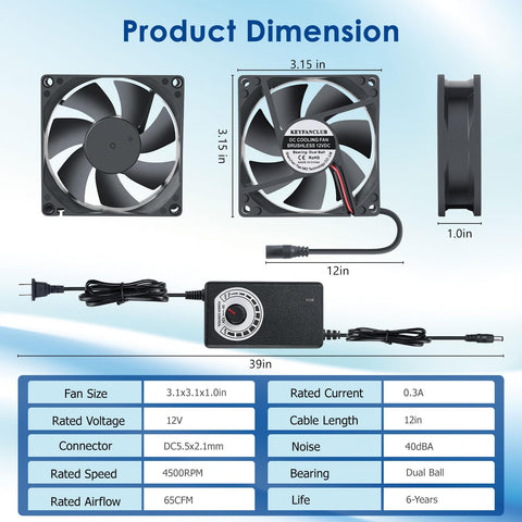 KEYFANCLUB speed controller enables 3V–12V adjustment for tailored airflow.