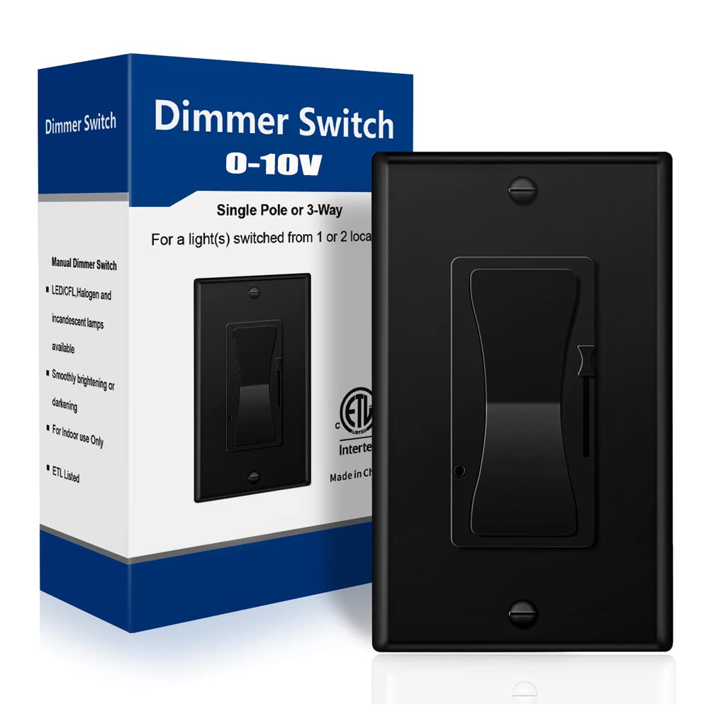 KeyGMA Black 0-10V dimmer front view enabling precise full-range LED dimming.
