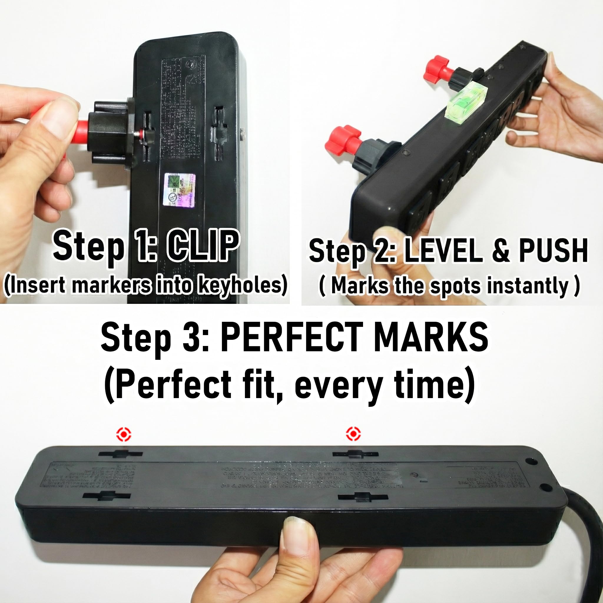 Keyhole Marker built-in level helps align artwork for solo hanging projects