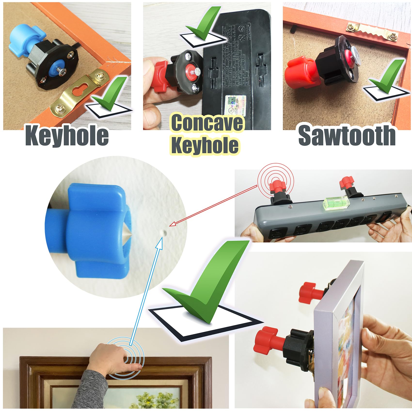 Keyhole Marker double-headed nails provide clean holes and easy removal.