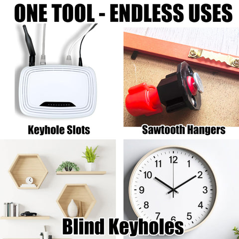 Keyhole Marker marked wall dots visualize exact spacing for frames and shelves