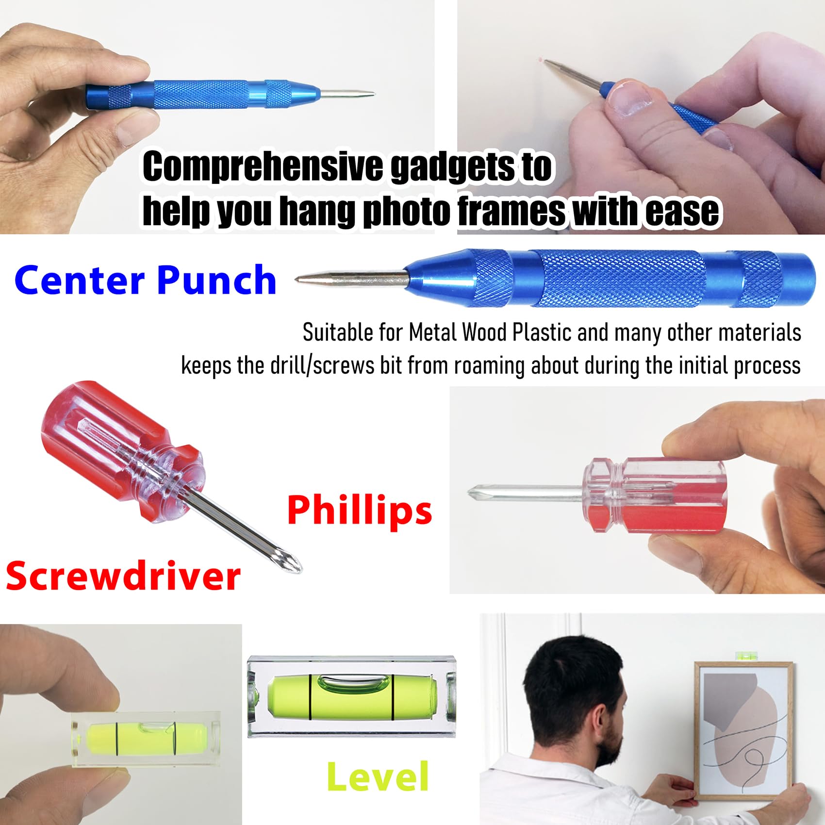Keyhole Marker mini level ensures perfect horizontal alignment.
