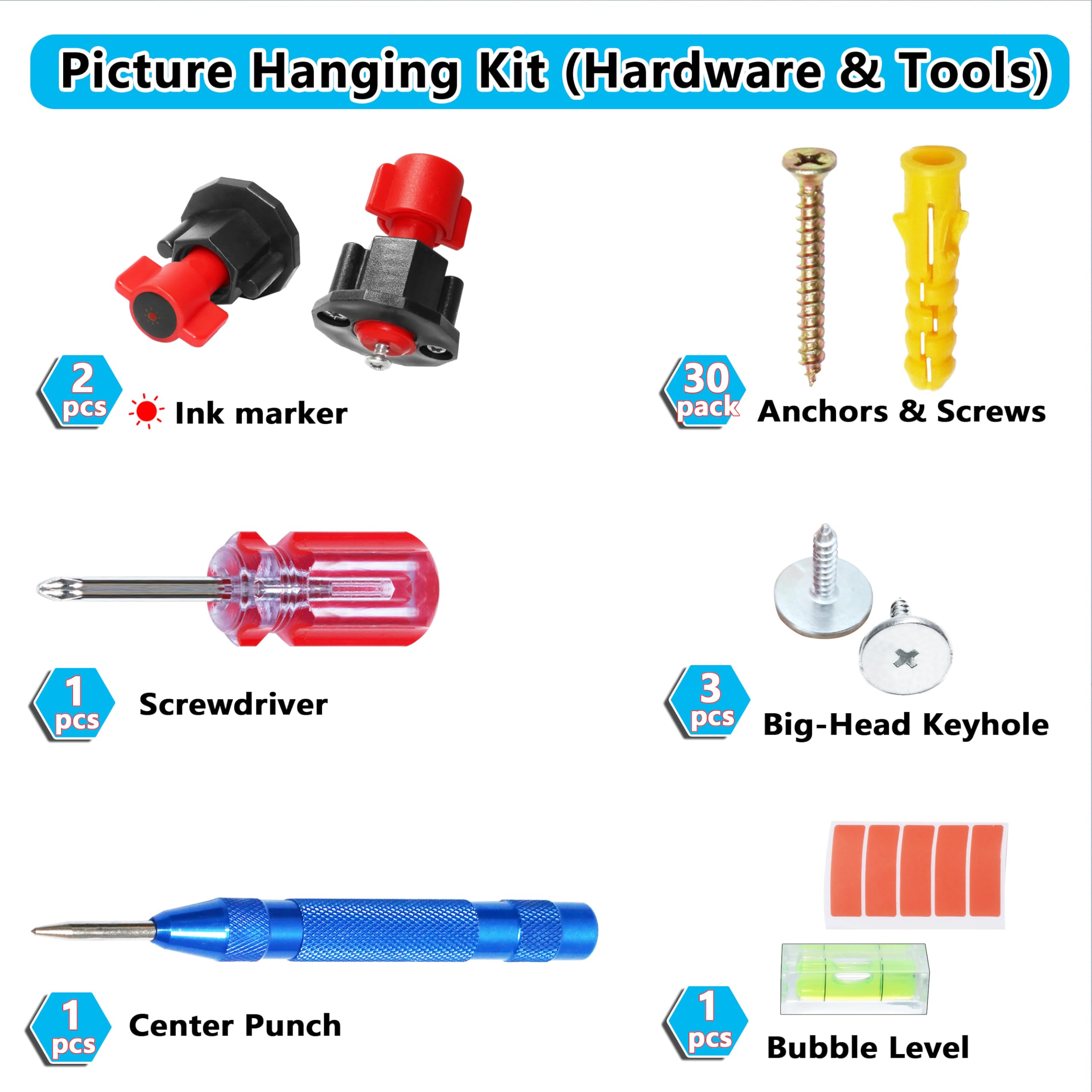 Keyhole Marker screws and anchors included simplify mounting on various walls
