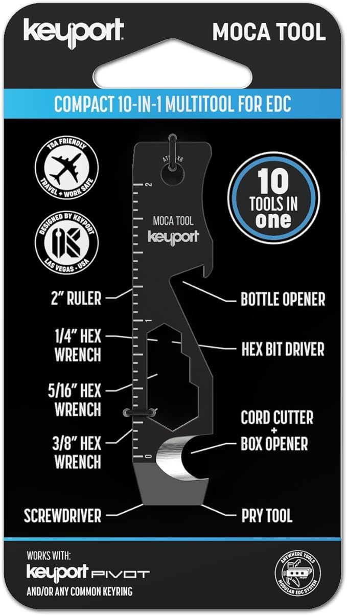 Keyport MOCA bottle opener on a keychain for quick refreshments.
