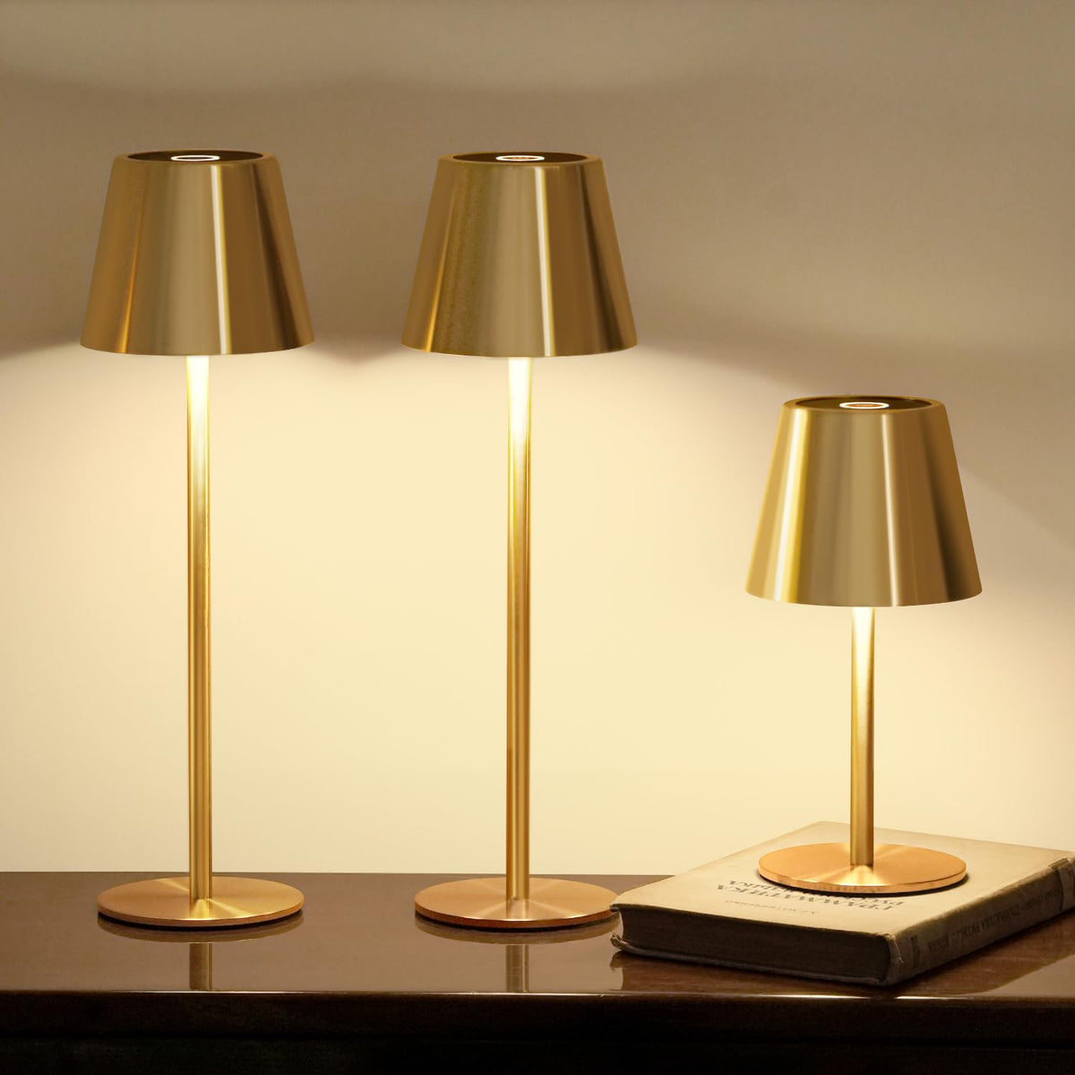Keysays cordless table lamp with brushed gold finish for warm indoor dinners