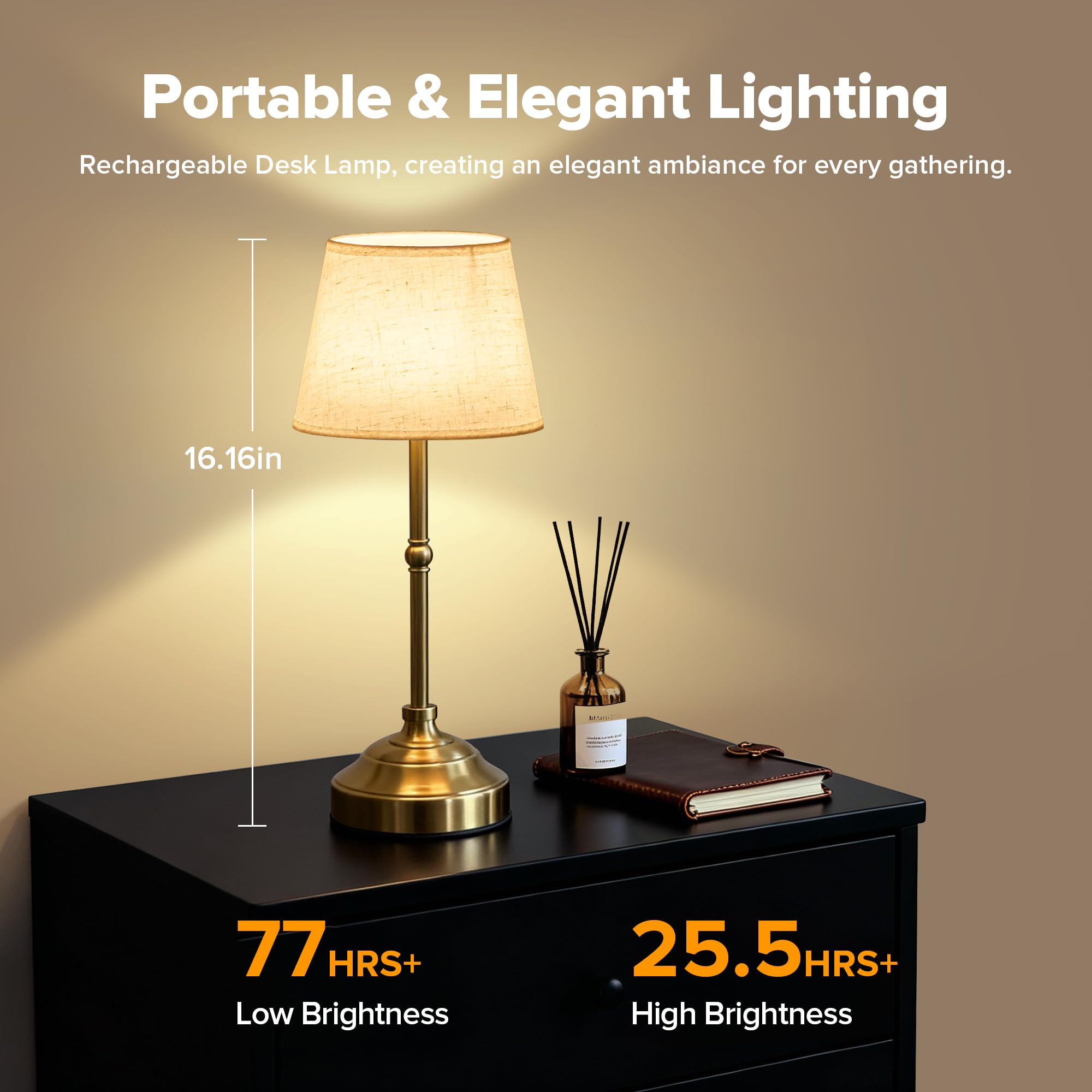 keysays cordless table lamp fabric shade closeup showing soft glow