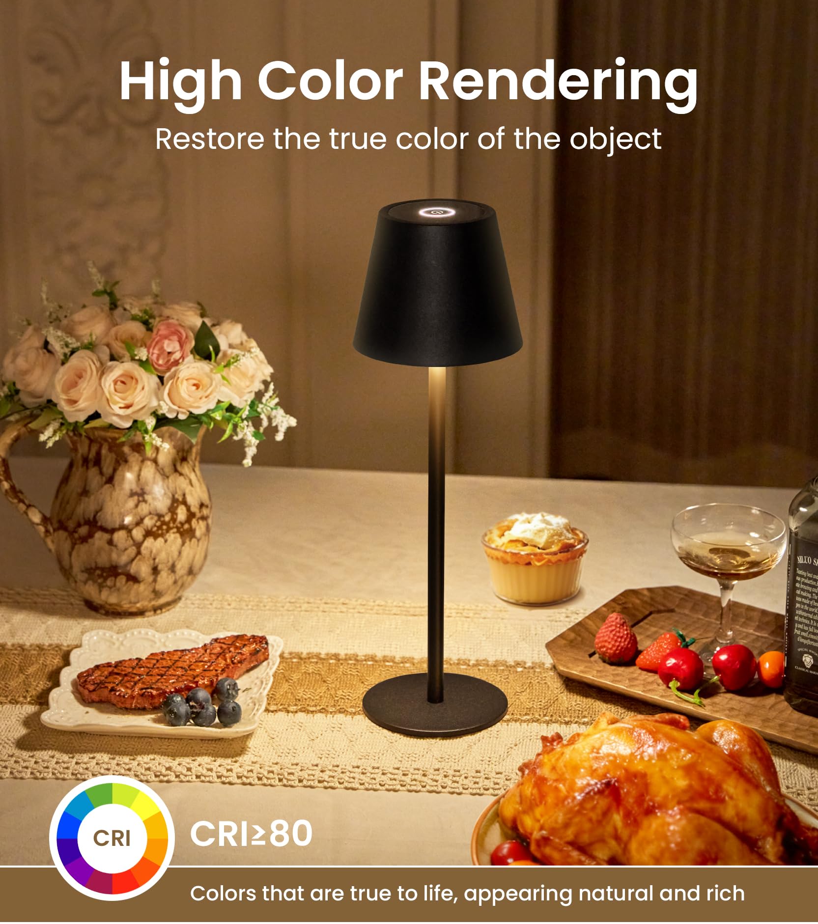 Keysays cordless table lamp charging with Type-C fast charge for quick use.