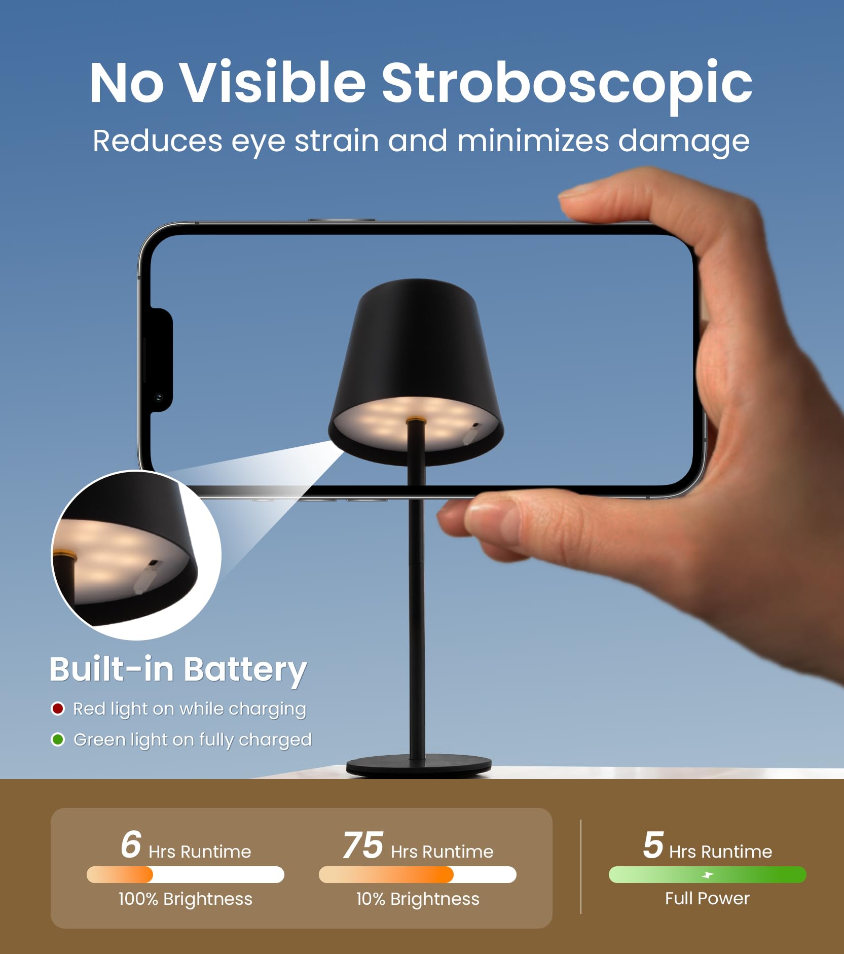 Keysays cordless table lamp suitable for indoor and outdoor spaces.