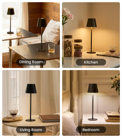 Keysays cordless table lamp features durable metal body for everyday use.