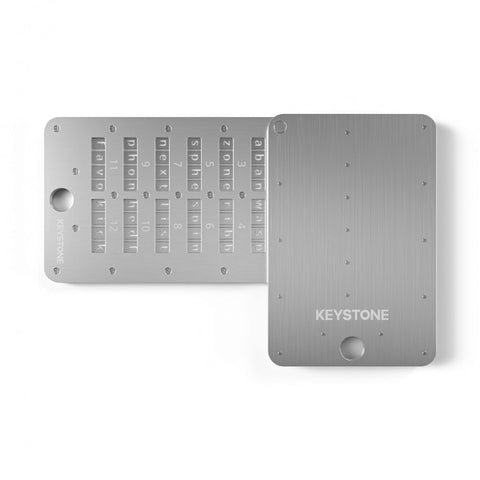 Keystone Crypto Seed Storage tablet shows compact, secure backup design.