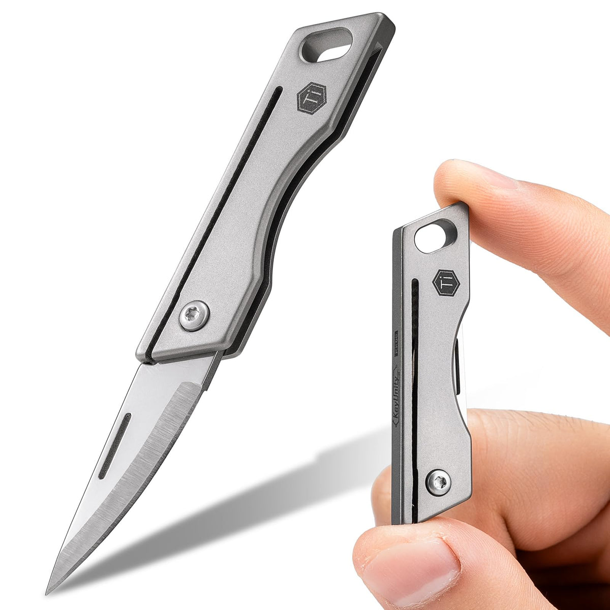KeyUnity KK06 blade close-up shows sharp 7cr17 steel for precise cuts.