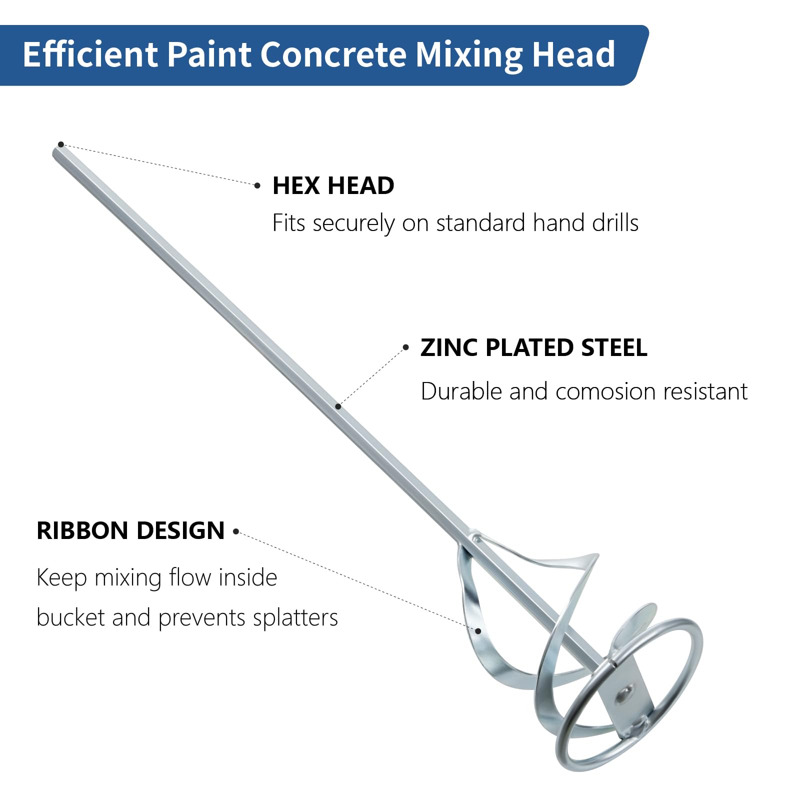 KEZERS 16-inch mud mixer powered by durable zinc-plated steel
