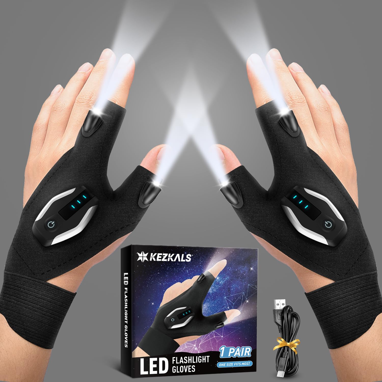 KEZKALS LED gloves on hand illuminate a dark workspace for DIY tasks