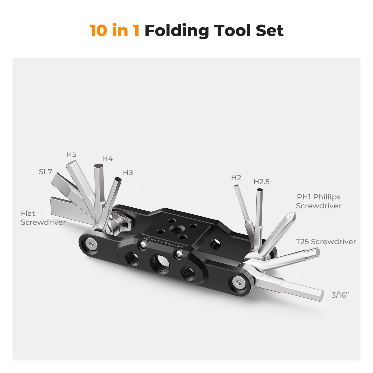 K&F CONCEPT 10-in-1 tool with screwdrivers, ideal for on-site gear assembly.