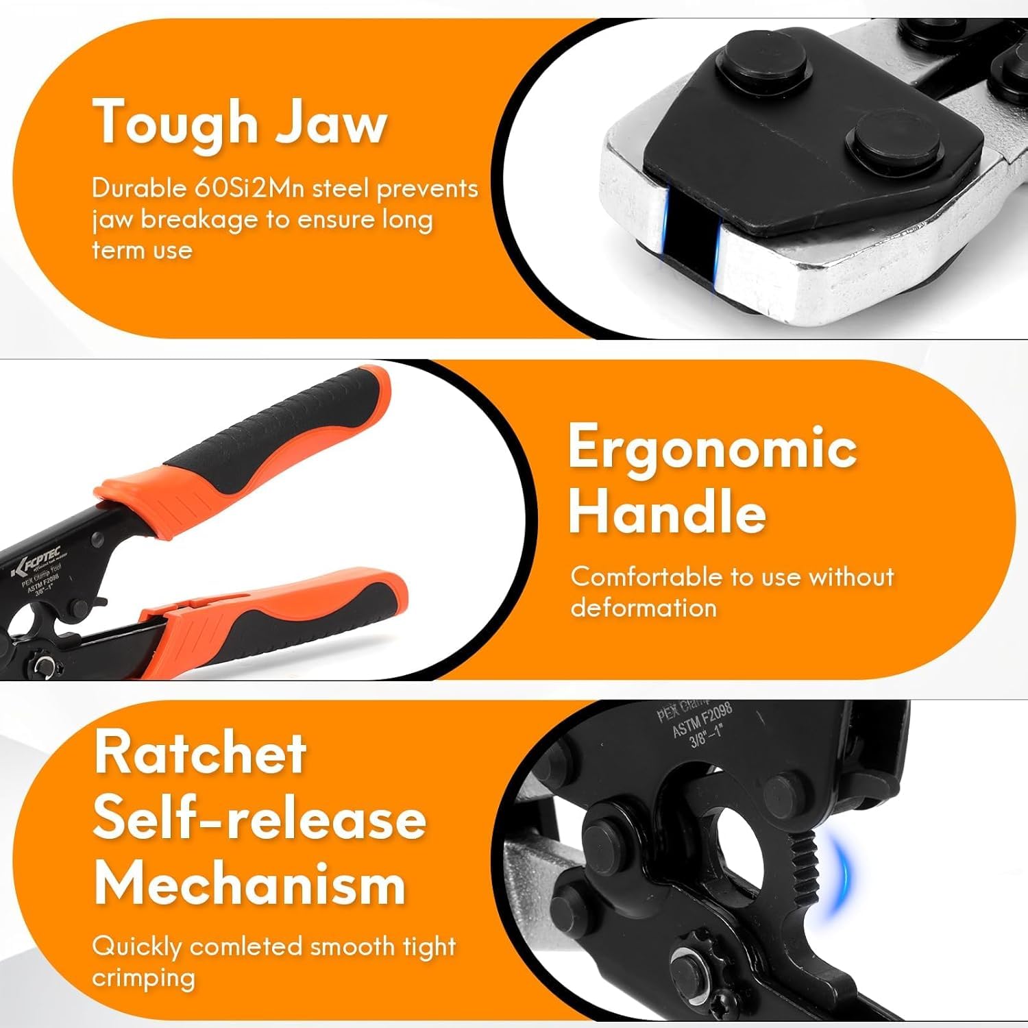 Durable, corrosion-resistant jaws on the KF CPTEC cinch tool