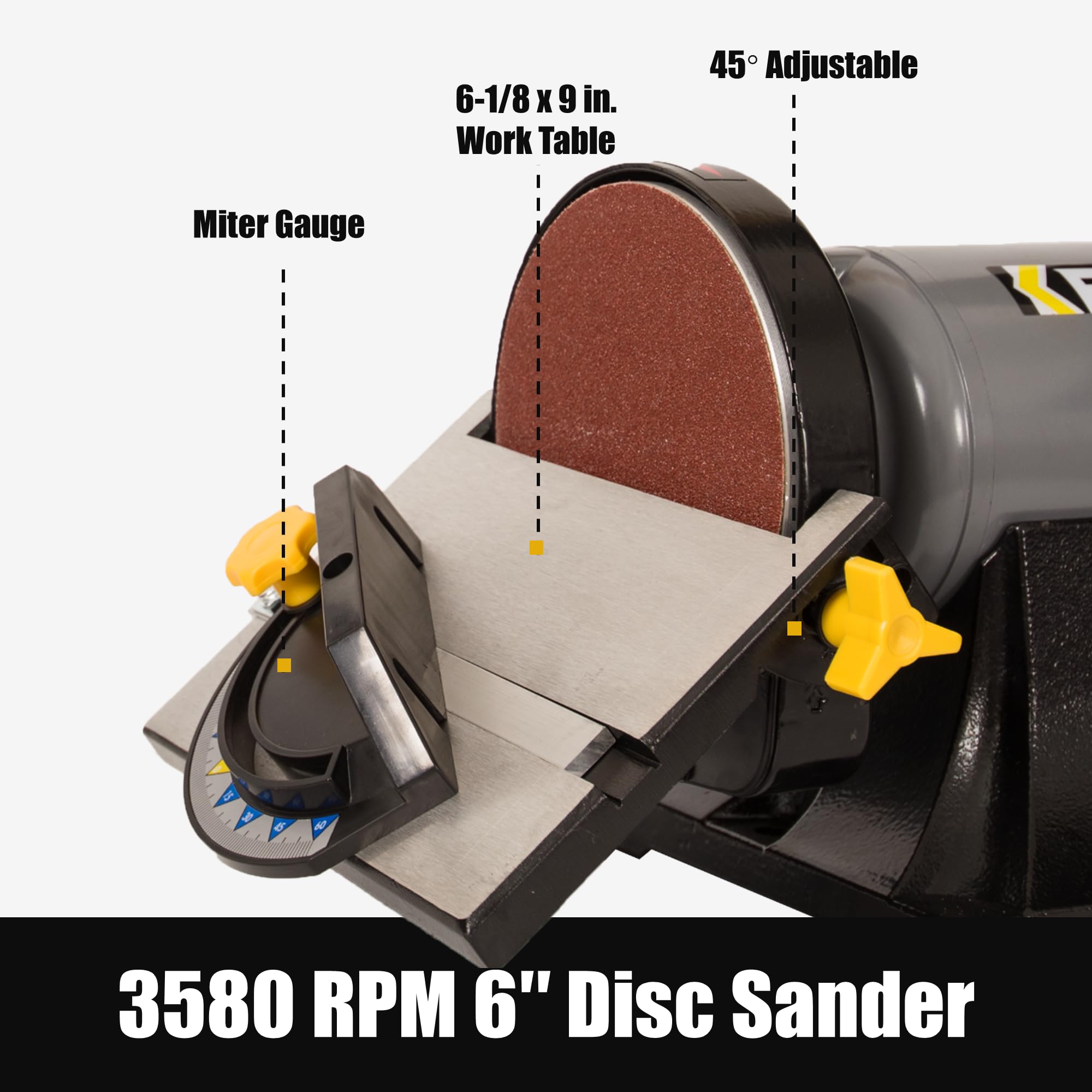 Includes belt rest and disc miter gauge for quick, accurate setups.