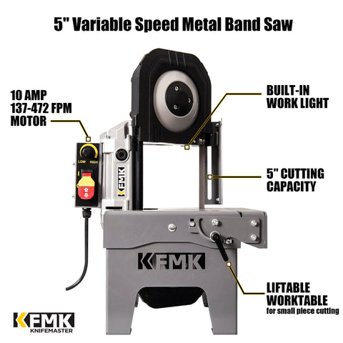 KFMK 10A band saw shows its 5 inch cutting capacity for versatile pieces.