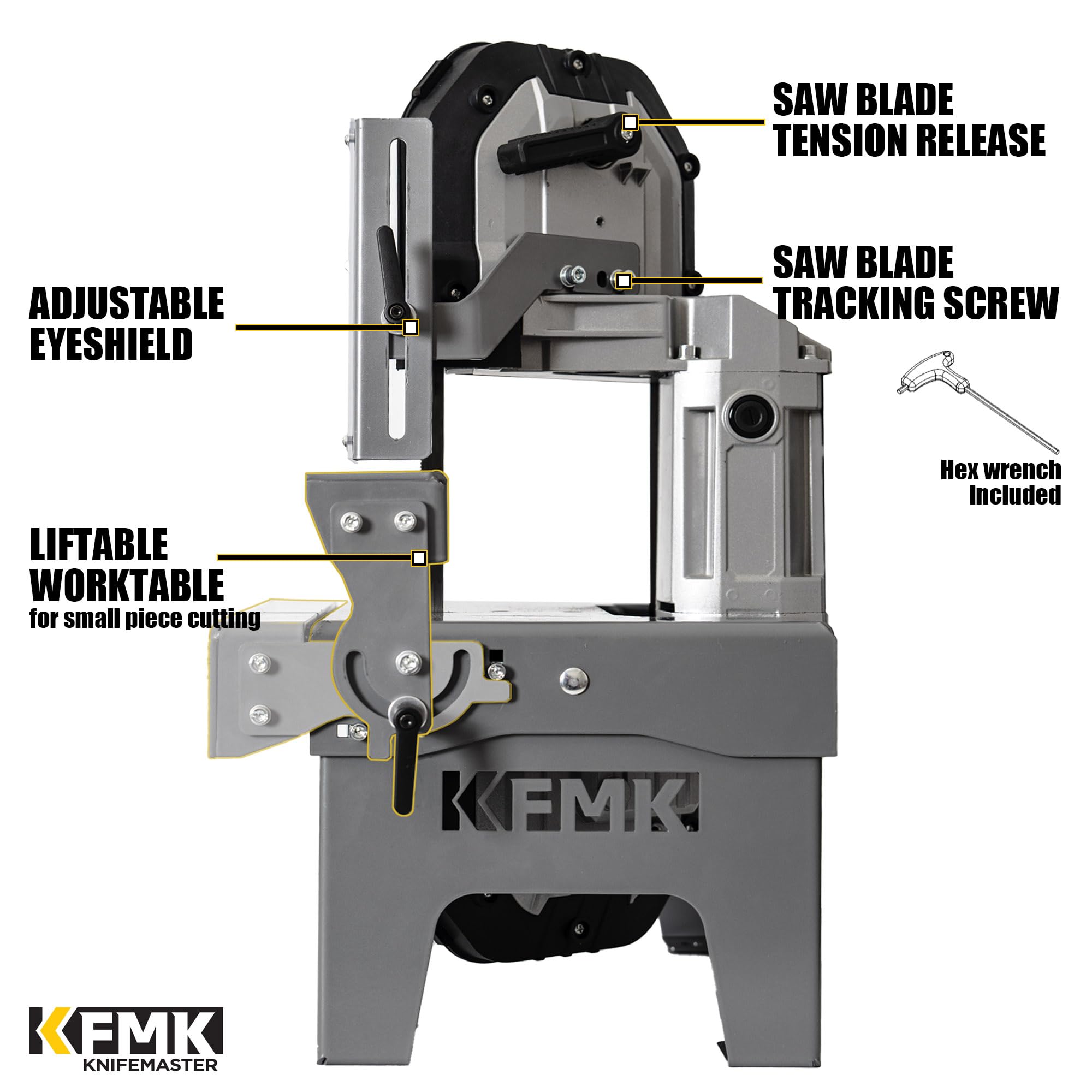 KFMK band saw adjustable speed control for fast or precise cuts.